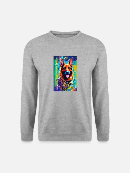 Modernes Pop-Art Print | bunt | German Shepherd - Unisex Pullover - Weißgrau meliert
