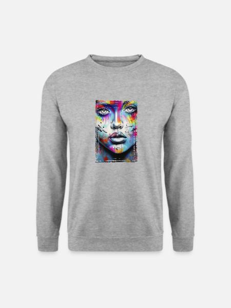 Graffiti-Street-Art-Sprühfarben, cooler Künstler im Retro-Stil - Unisex Pullover - Weißgrau meliert