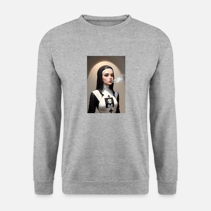 Moderne rauchende Cyberpunk Nonne - Unisex Pullover - Weißgrau meliert