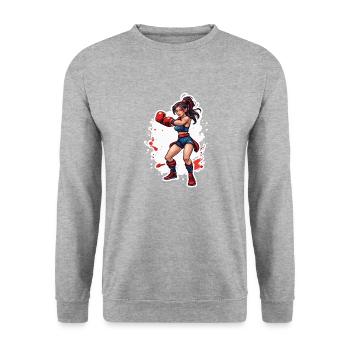 Boxeur / Sports / Combat / Arène / Ring de boxe / Poings - Sweat-shirt Unisexe - gris chiné - Devant - Alina (178cm) & Michal (187cm)