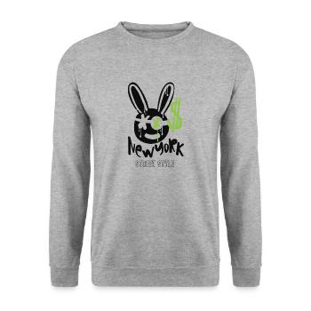 street, new york, rabbit, dollar - Unisex Pullover - Weißgrau meliert - Vorne - Alina (178cm) & Michal (187cm)