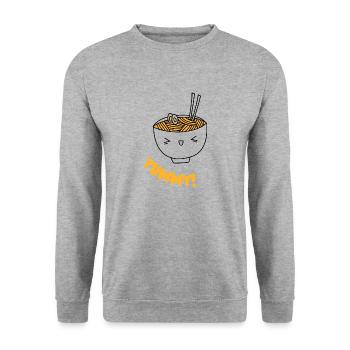Smiling Ramen Delight - Eine Schale voller Glück - Unisex Pullover - Weißgrau meliert - Vorne - Alina (178cm) & Michal (187cm)