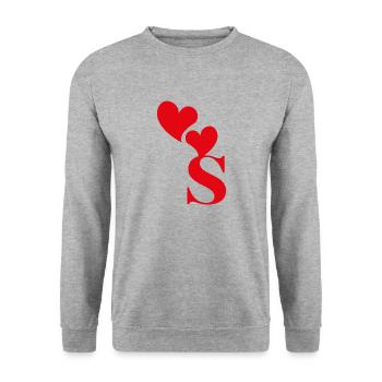 Lettre s cœur rouge - Sweat-shirt Unisexe - gris chiné - Devant - Alina (178cm) & Michal (187cm)