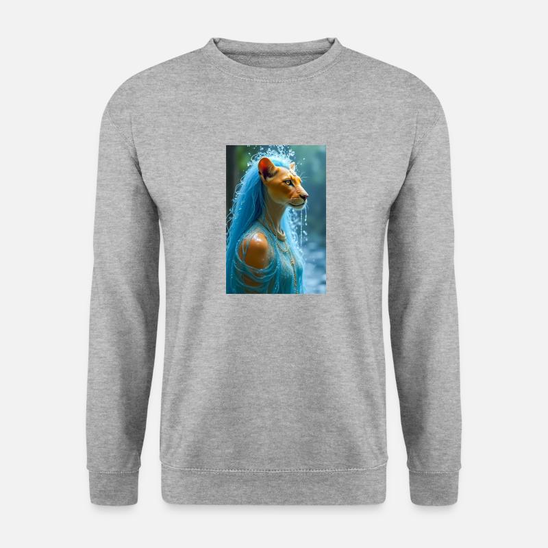 Tefnut, löwenköpfige Göttin - Unisex Pullover - Weißgrau meliert