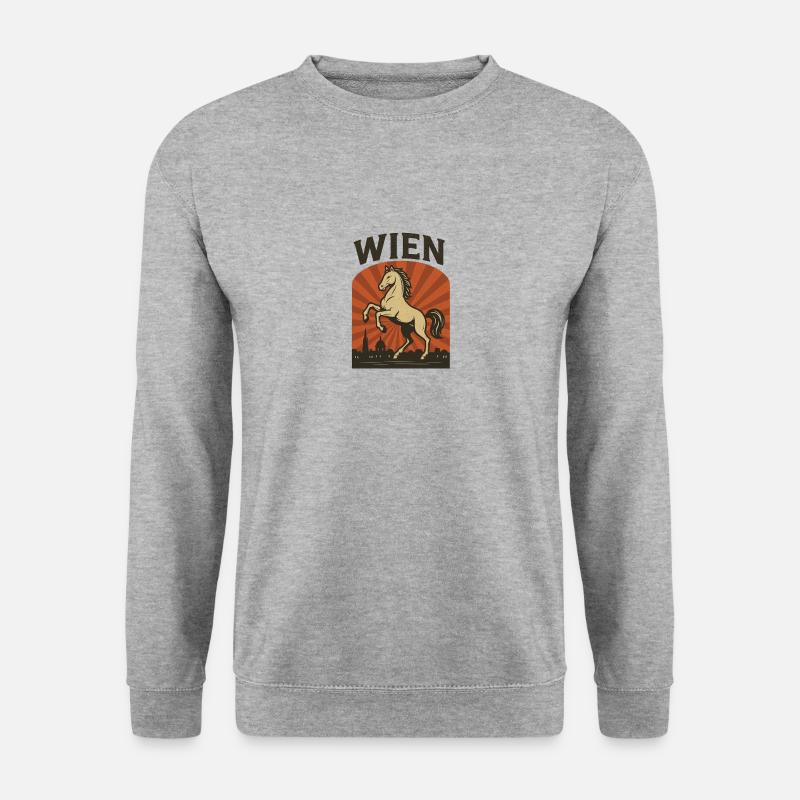 WIEN – Lipizzaner & Skyline im Retro Look - Unisex Pullover - Weißgrau meliert