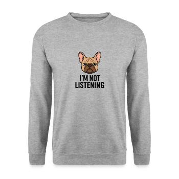 TinyPaws Fun Logo Im not Listening - Unisex Pullover - Weißgrau meliert - Vorne - Alina (178cm) & Michal (187cm)