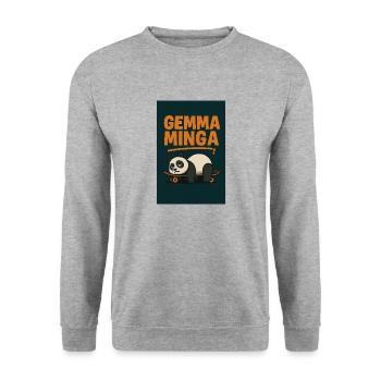 Gemma Minga – Panda auf Pause - Unisex Pullover - Weißgrau meliert - Vorne - Alina (178cm) & Michal (187cm)