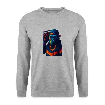 WPAP Style Animals - Gorilla Hip Hop Outfit Boombox - Sweat-shirt Unisexe - gris chiné - Devant - Alina (178cm) & Michal (187cm)