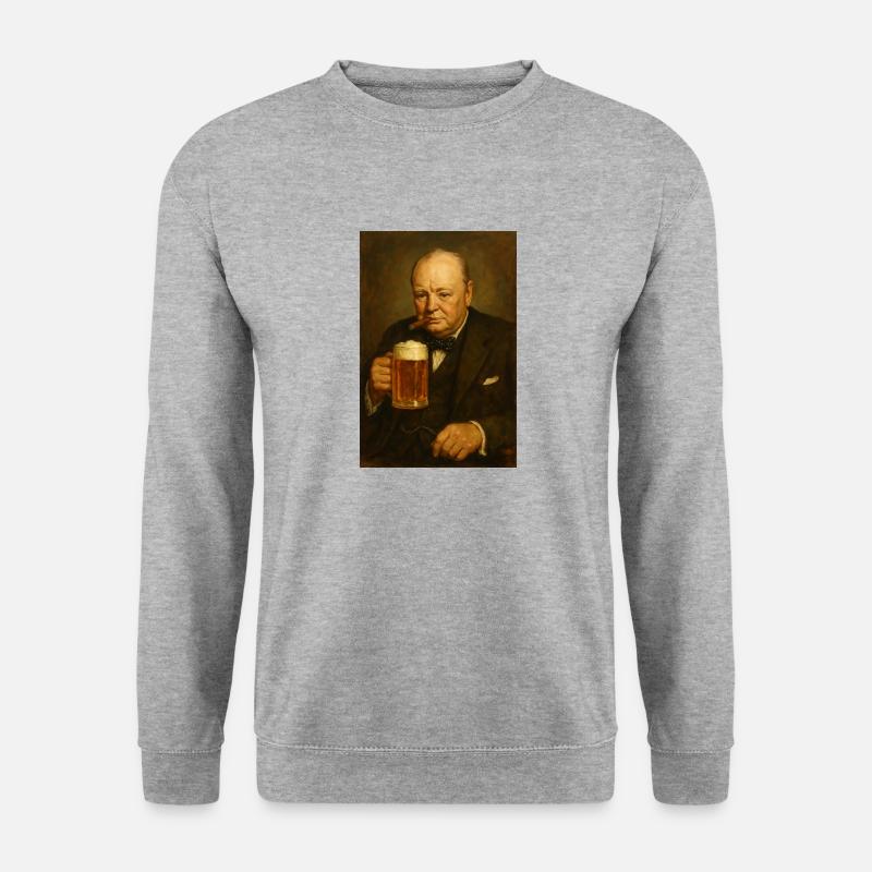 Churchill + Bier + Zigarre - Unisex Pullover - Weißgrau meliert