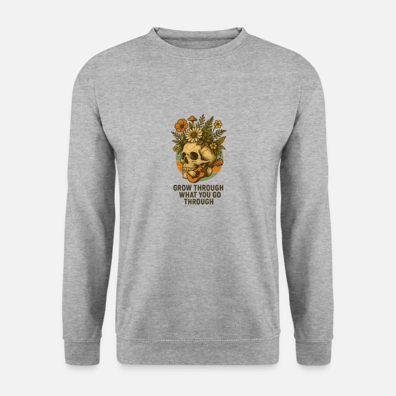Grow Through What You Go Through – Botanical Skull - Unisex Pullover - Weißgrau meliert
