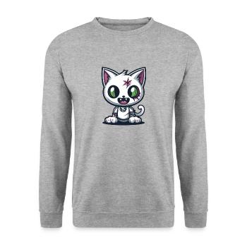 Katze Halloween Lustig Baby - Unisex Pullover - Weißgrau meliert - Vorne - Alina (178cm) & Michal (187cm)