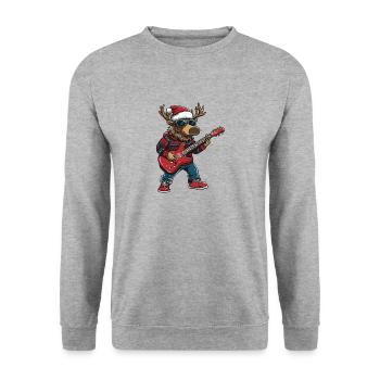 Moose Christmas Rocker Guitar - Unisex Sweatshirt - salt & pepper - Front - Alina (178cm) & Michal (187cm)