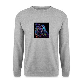 OWL DESIGNER PRINT, DESIGN UNIQUE 2. - Sweat-shirt Unisexe - gris chiné - Devant - Alina (178cm) & Michal (187cm)