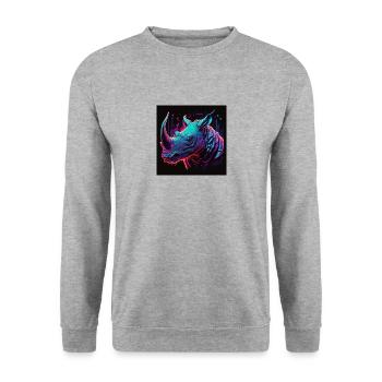 Rhinocéros aux couleurs néon, synthwave / années 80 - Sweat-shirt Unisexe - gris chiné - Devant - Alina (178cm) & Michal (187cm)