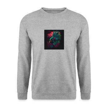 Pfau mit Neonfarben, Synthwave / 80er Jahre - Unisex Pullover - Weißgrau meliert - Vorne - Alina (178cm) & Michal (187cm)