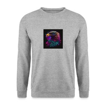 Adler mit Neonfarben, Synthwave / 80er Jahre - Unisex Pullover - Weißgrau meliert - Vorne - Alina (178cm) & Michal (187cm)