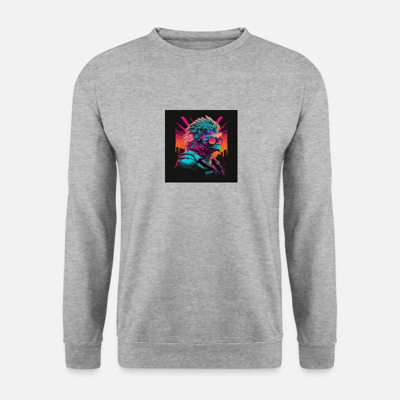 Huhn mit Brille Kamel mit Neonfarben 80er Jahre - Unisex Pullover - Weißgrau meliert