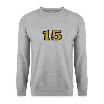 HAPPY BIRTHDAY. HAPPY BIRTHDAY. ANNIVERSARY. - Unisex Sweatshirt - salt & pepper - Front - Alina (178cm) & Michal (187cm)