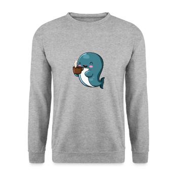 Kaffee Wal - Unisex Pullover - Weißgrau meliert - Vorne - Alina (178cm) & Michal (187cm)