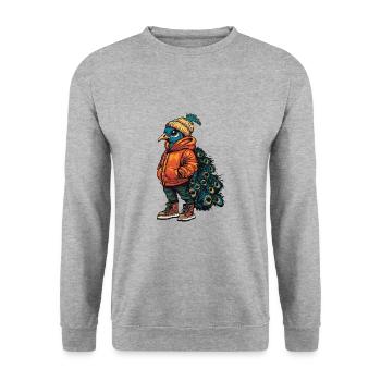 Peacock Bird Funny Winter - Unisex Sweatshirt - salt & pepper - Front - Alina (178cm) & Michal (187cm)