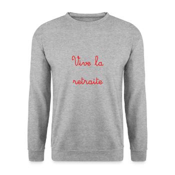 RETRAITE. RETRAITE. RETRAITEE. RETRAITE - Sweat-shirt Unisexe - gris chiné - Devant - Alina (178cm) & Michal (187cm)