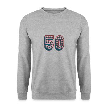 50. 50 YEARS. 50th ANNIVERSARY. 50 YEARS ANNIVERSARY. - Unisex Sweatshirt - salt & pepper - Front - Alina (178cm) & Michal (187cm)