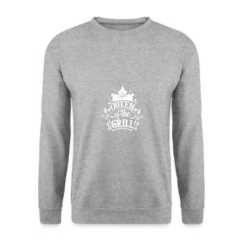 Königin des Grills - Unisex Pullover - Weißgrau meliert - Vorne - Alina (178cm) & Michal (187cm)