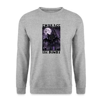 Halloween bat - Embrace the night - Unisex Pullover - Weißgrau meliert - Vorne - Alina (178cm) & Michal (187cm)