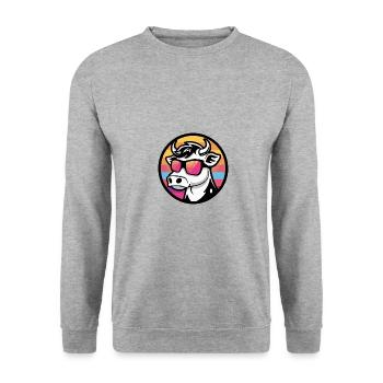 Kuh Comic Cool Sommer - Unisex Pullover - Weißgrau meliert - Vorne - Alina (178cm) & Michal (187cm)