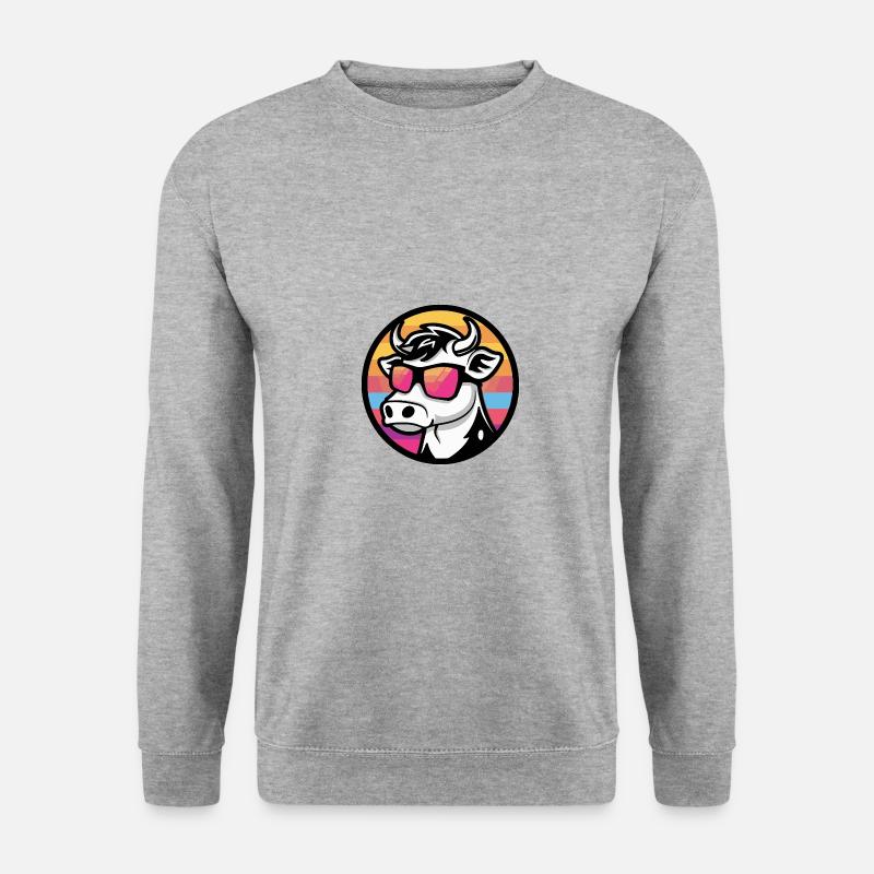 Kuh Comic Cool Sommer - Unisex Pullover - Weißgrau meliert