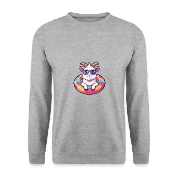 Bergziege Comic Cool - Unisex Pullover - Weißgrau meliert - Vorne - Alina (178cm) & Michal (187cm)
