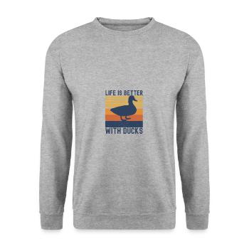 Ente - Unisex Pullover - Weißgrau meliert - Vorne - Alina (178cm) & Michal (187cm)