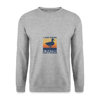 Ente - Unisex Pullover - Weißgrau meliert - Vorne - Alina (178cm) & Michal (187cm)