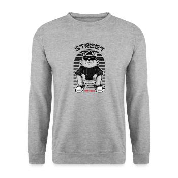 Rat cartoon old school street fasion - Unisex Pullover - Weißgrau meliert - Vorne - Alina (178cm) & Michal (187cm)