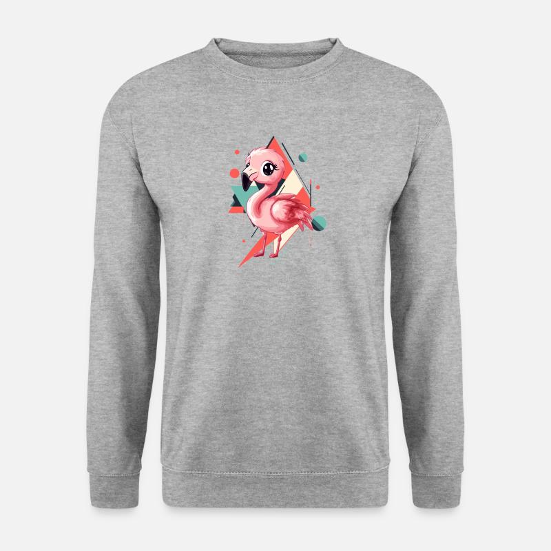 Flamingo Wasservogel Flamenco - Unisex Pullover - Weißgrau meliert