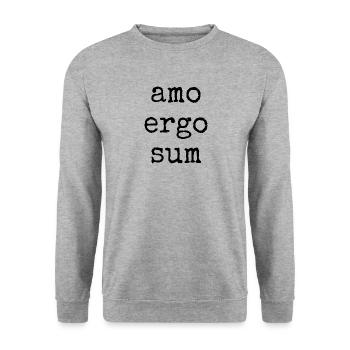 amo ergo sum - j’aime donc je suis - en disant - Sweat-shirt Unisexe - gris chiné - Devant - Alina (178cm) & Michal (187cm)