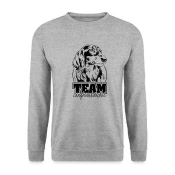 TEAM Langhaardackel Hund Hunde Wilsigns - Unisex Pullover - Weißgrau meliert - Vorne - Alina (178cm) & Michal (187cm)