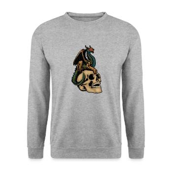 Dragon effrayant et tête de crâne effrayante Costume d’Halloween - Sweat-shirt Unisexe - gris chiné - Devant - Alina (178cm) & Michal (187cm)