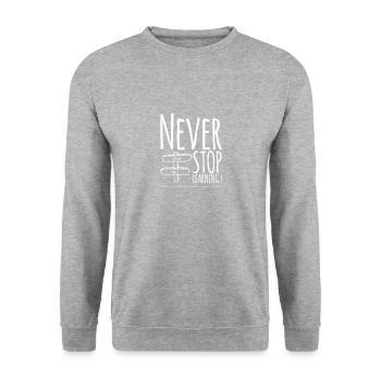 Never STOP Learning ! - Unisex Pullover - Weißgrau meliert - Vorne - Alina (178cm) & Michal (187cm)