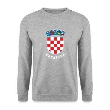 Kroatien våbenskjold flag hrvatska t-shirt fodbold - Unisex sweater - hvidgrå meleret - Foran - Alina (178cm) & Michal (187cm)