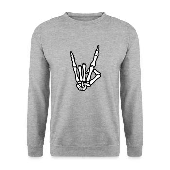 skull hand party symbol - Unisex Pullover - Weißgrau meliert - Vorne - Alina (178cm) & Michal (187cm)