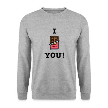 Chocolat je t'aime barre de chocolat chocolat disant - Sweat-shirt Unisexe - gris chiné - Devant - Alina (178cm) & Michal (187cm)