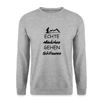 Mädchen Skitouren Geschenkidee Ski Tour Tourenski - Unisex Pullover - Weißgrau meliert - Vorne - Alina (178cm) & Michal (187cm)