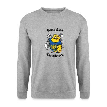 Gorny slask oberschlesien Geschenk Polen Heimat - Unisex Pullover - Weißgrau meliert - Vorne - Alina (178cm) & Michal (187cm)