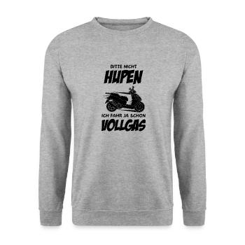 Bitte nicht hupen ich fahr ja schon vollgas - Unisex Pullover - Weißgrau meliert - Vorne - Alina (178cm) & Michal (187cm)