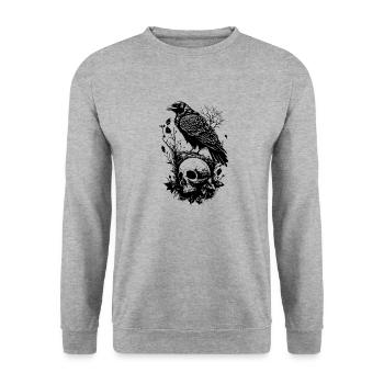 Rabe Totenkopf Wald Tier Vogel Gothic Metal - Unisex Pullover - Weißgrau meliert - Vorne - Alina (178cm) & Michal (187cm)