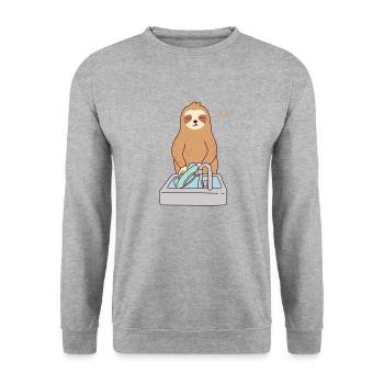 Süßes Faultier, das Geschirr spült, schläft, müde, - Unisex Pullover - Weißgrau meliert - Vorne - Alina (178cm) & Michal (187cm)