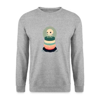 Mignonne pieuvre assise dans sa joyeuse petite bulle - Sweat-shirt Unisexe - gris chiné - Devant - Alina (178cm) & Michal (187cm)