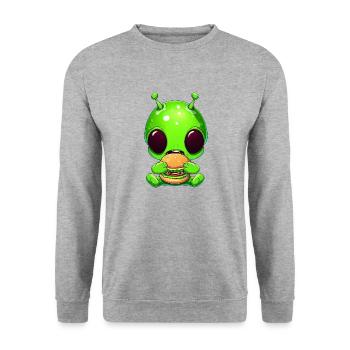 Alien Außerirdischer Fast Food Hamburger Cheesebur - Unisex Sweatshirt - salt & pepper - Front - Alina (178cm) & Michal (187cm)