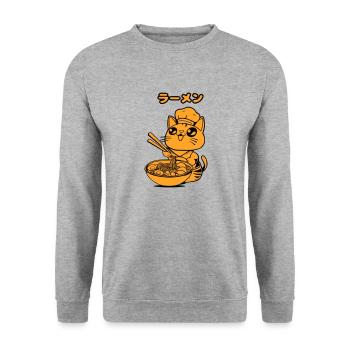 Manga Cat Ramen - Unisex Sweatshirt - salt & pepper - Front - Alina (178cm) & Michal (187cm)